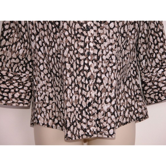 Alfani Womens V-Neck Shirt sz 6 Animal Print Button Front Stretch Leopard Brown - Picture 5 of 7